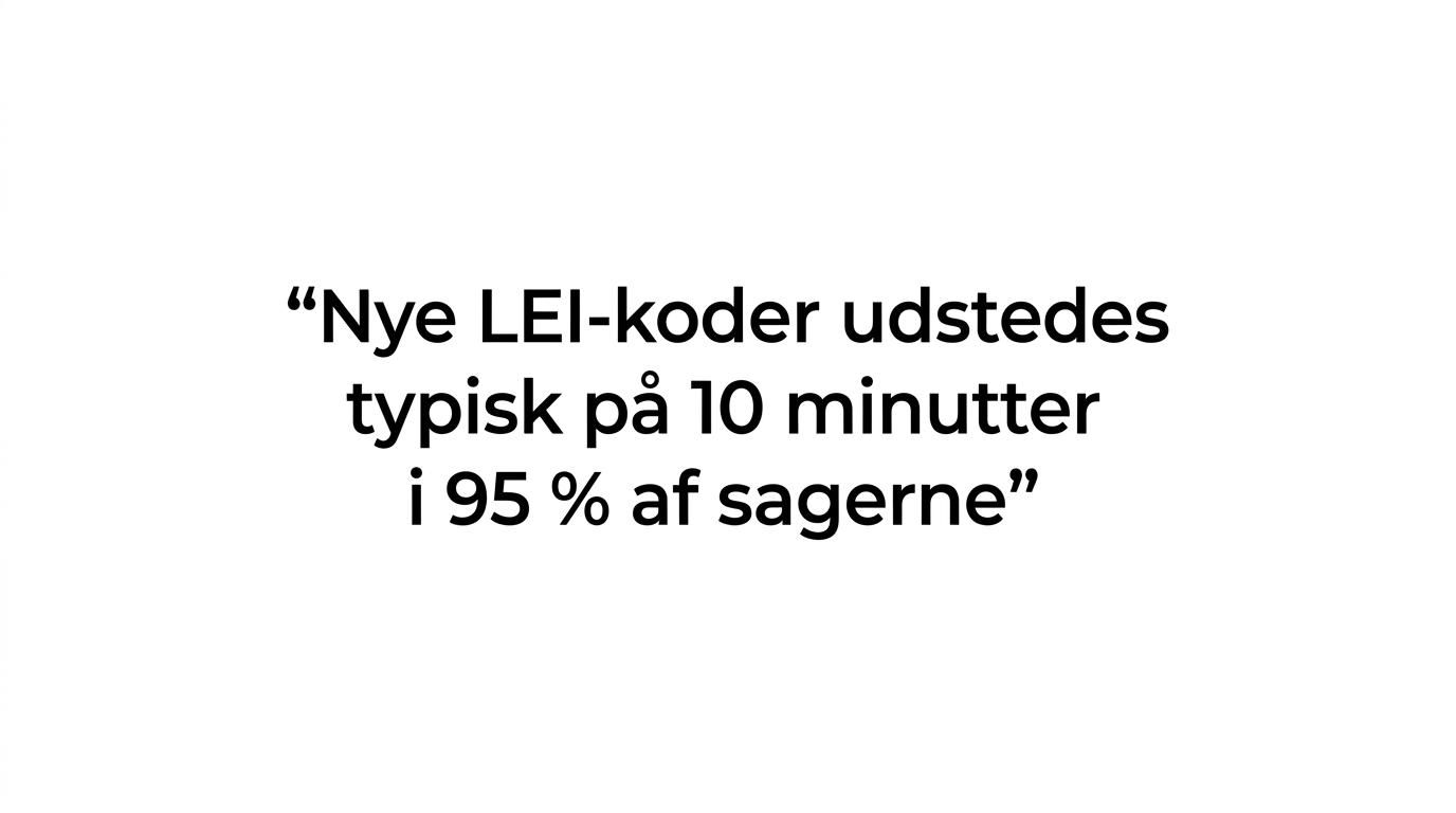 Quote highlight stating that 95 percent of new LEI codes are typically issued within 10 minutes.